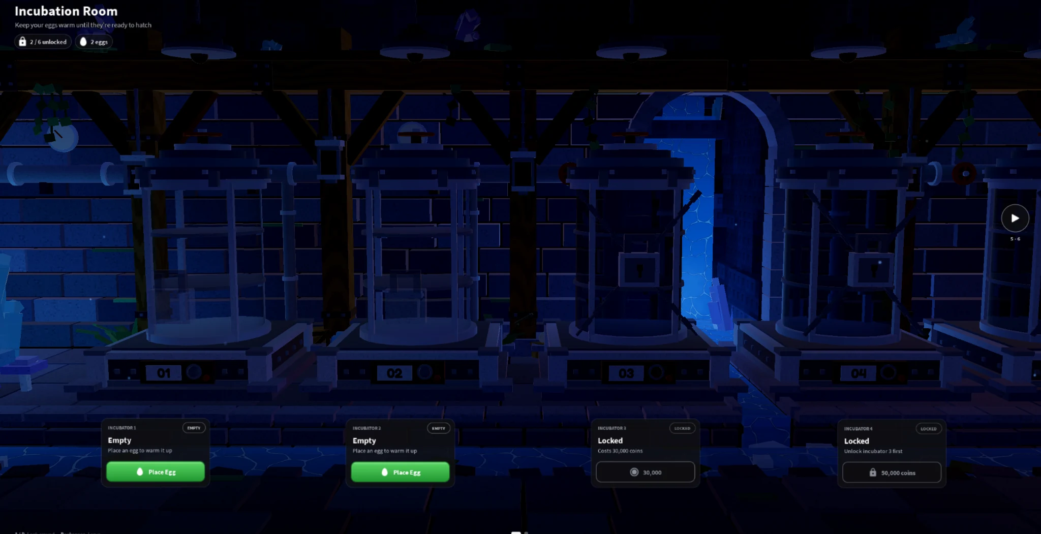 Eggs placed in the farm incubator slots